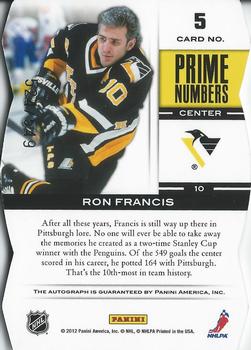 2011-12 Panini Elite - Prime Number Signatures #5 Ron Francis Back