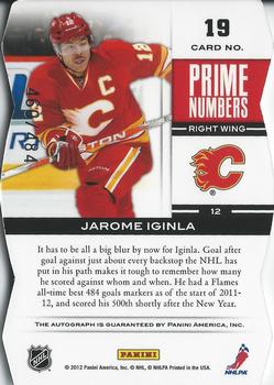 2011-12 Panini Elite - Prime Number Signatures #19 Jarome Iginla Back