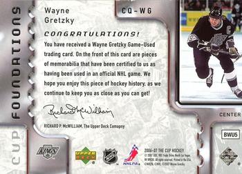2006-07 Upper Deck The Cup - Foundations Patches #CQ-WG Wayne Gretzky Back
