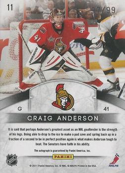 2011-12 Panini Limited - Crease Cleaners Signatures #11 Craig Anderson Back