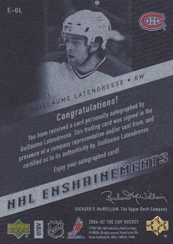 2006-07 Upper Deck The Cup - Enshrinements #E-GL Guillaume Latendresse Back