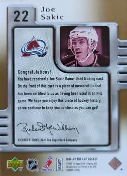 2006-07 Upper Deck The Cup - Gold Patches #22 Joe Sakic Back
