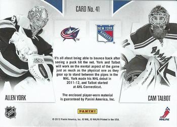 2011-12 Panini Rookie Anthology - Rookie Rivalry Dual Jerseys #41 Allen York / Cam Talbot Back