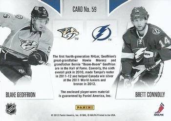 2011-12 Panini Rookie Anthology - Rookie Rivalry Dual Jerseys #59 Blake Geoffrion / Brett Connolly Back