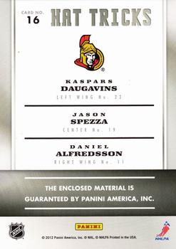 2011-12 Panini Titanium - Hat Tricks Memorabilia #16 Kaspars Daugavins / Jason Spezza / Daniel Alfredsson Back