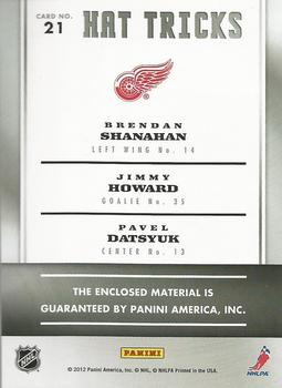 2011-12 Panini Titanium - Hat Tricks Memorabilia #21 Brendan Shanahan / Jimmy Howard / Pavel Datsyuk Back