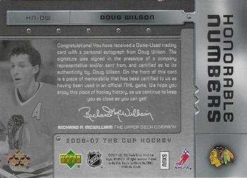 2006-07 Upper Deck The Cup - Honorable Numbers #HN-DW Doug Wilson Back