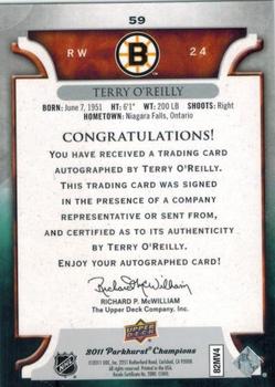 2011-12 Parkhurst Champions - Autographs #59 Terry O'Reilly Back