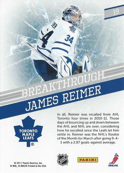 2011-12 Panini Pinnacle - Breakthrough #19 James Reimer Back