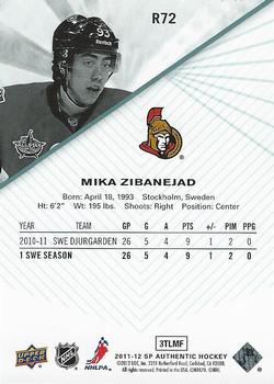 2011-12 SP Authentic - Rookie Extended #R72 Mika Zibanejad Back