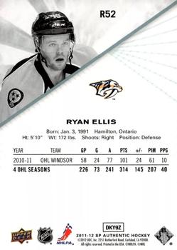 2011-12 SP Authentic - Rookie Extended Red #R52 Ryan Ellis Back