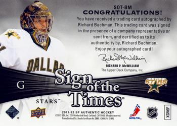 2011-12 SP Authentic - Sign of the Times #SOT-BM Richard Bachman Back