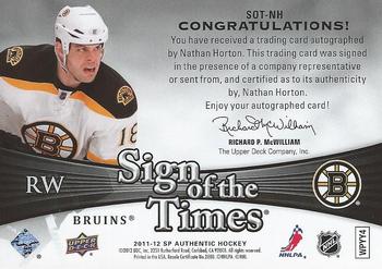 2011-12 SP Authentic - Sign of the Times #SOT-NH Nathan Horton Back