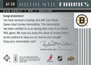 2011-12 SP Game Used - Authentic Fabrics #AF-CN Cam Neely Back