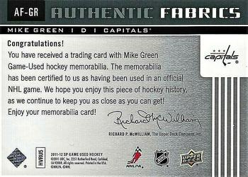 2011-12 SP Game Used - Authentic Fabrics #AF-GR Mike Green Back