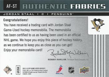 2011-12 SP Game Used - Authentic Fabrics #AF-ST Jordan Staal Back