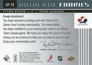 2011-12 SP Game Used - Authentic Fabrics #AF-TE Tyler Ennis Back