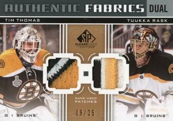 2011-12 SP Game Used - Authentic Fabrics Dual Patches #AF2-TR Tim Thomas / Tuukka Rask Front