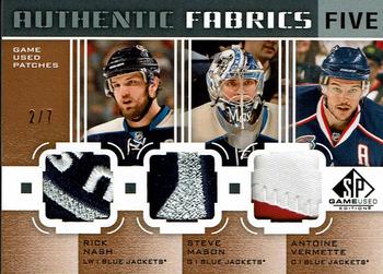 2011-12 SP Game Used - Authentic Fabrics Fives Patches #AF5 CBJ Rick Nash / Steve Mason / Antoine Vermette / Derick Brassard / Jakub Voracek Front