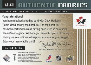 2011-12 SP Game Used - Authentic Fabrics Gold #AF-CH Cody Hodgson Back