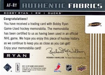 2011-12 SP Game Used - Authentic Fabrics Gold #AF-RY Bobby Ryan Back
