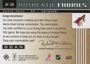 2011-12 SP Game Used - Authentic Fabrics Gold #AF-SD Shane Doan Back