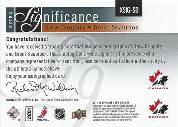 2011-12 SP Game Used - Extra SIGnificance #XSIG-SD Drew Doughty / Brent Seabrook Back