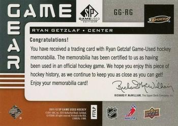 2011-12 SP Game Used - Game Gear #GG-RG Ryan Getzlaf Back