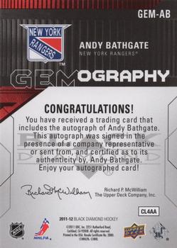 2011-12 Upper Deck Black Diamond - Gemography #GEM-AB Andy Bathgate Back