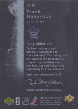 2006-07 Upper Deck The Cup - Stanley Cup Signatures #CS-FM Frank Mahovlich Back