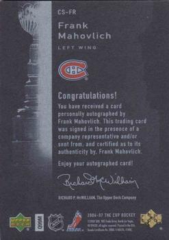 2006-07 Upper Deck The Cup - Stanley Cup Signatures #CS-FR Frank Mahovlich Back