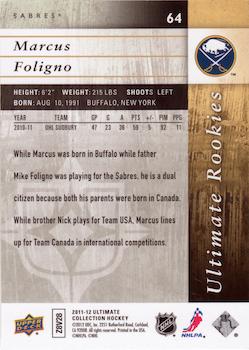 2011-12 Upper Deck Ultimate Collection #64 Marcus Foligno Back