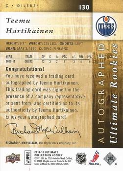 2011-12 Upper Deck Ultimate Collection #130 Teemu Hartikainen Back