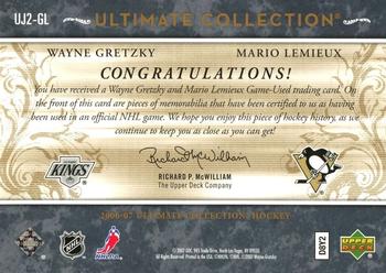 2006-07 Upper Deck Ultimate Collection - Patches Dual #UJ2-GL Mario Lemieux / Wayne Gretzky Back