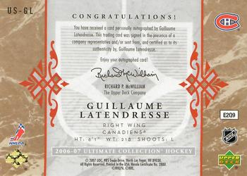 2006-07 Upper Deck Ultimate Collection - Signatures #US-GL Guillaume Latendresse Back