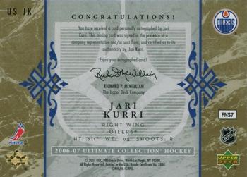 2006-07 Upper Deck Ultimate Collection - Signatures #US-JK Jari Kurri Back
