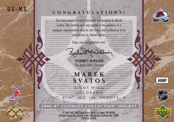 2006-07 Upper Deck Ultimate Collection - Signatures #US-MS Marek Svatos Back