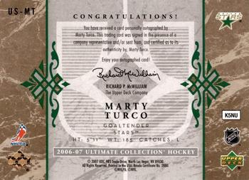2006-07 Upper Deck Ultimate Collection - Signatures #US-MT Marty Turco Back