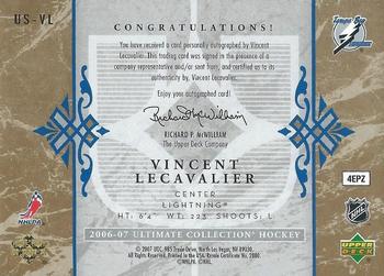 2006-07 Upper Deck Ultimate Collection - Signatures #US-VL Vincent Lecavalier Back
