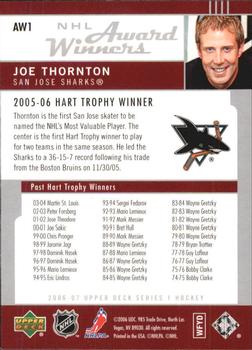 2006-07 Upper Deck - NHL Award Winners #AW1 Joe Thornton Back