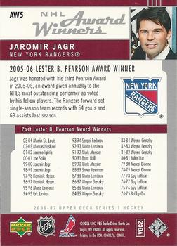 2006-07 Upper Deck - NHL Award Winners #AW5 Jaromir Jagr Back