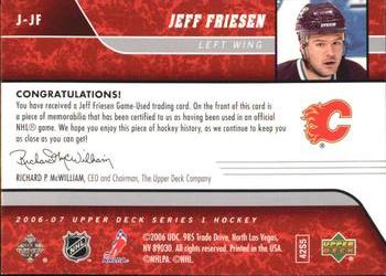 2006-07 Upper Deck - Game Jerseys #J-JF Jeff Friesen Back