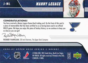 2006-07 Upper Deck - Game Jerseys #J-ML Manny Legace Back