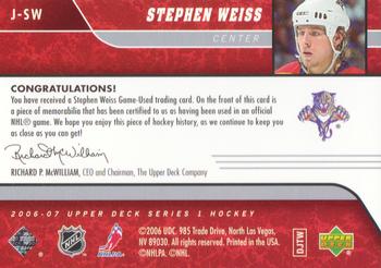 2006-07 Upper Deck - Game Jerseys #J-SW Stephen Weiss Back