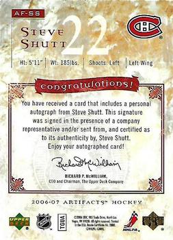 2006-07 Upper Deck Artifacts - Auto-Facts #AF-SS Steve Shutt Back