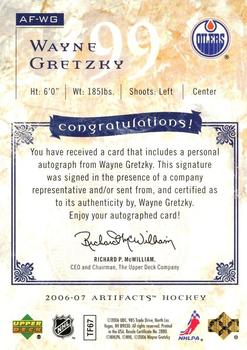 2006-07 Upper Deck Artifacts - Auto-Facts #AF-WG Wayne Gretzky Back
