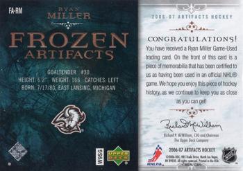 2006-07 Upper Deck Artifacts - Frozen Artifacts #FA-RM Ryan Miller Back