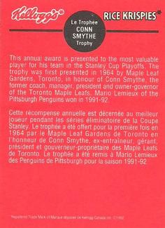 1992 Kellogg's NHL Trophies #4 Conn Smythe Trophy Back