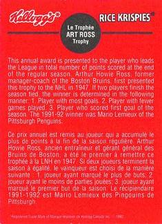 1992 Kellogg's NHL Trophies #10 Art Ross Trophy Back