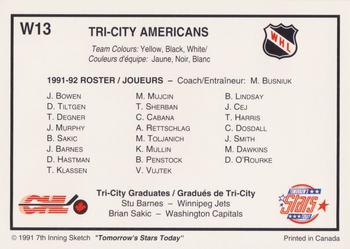 1991-92 7th Inning Sketch WHL - Teams #W13 Tri-City Americans Back